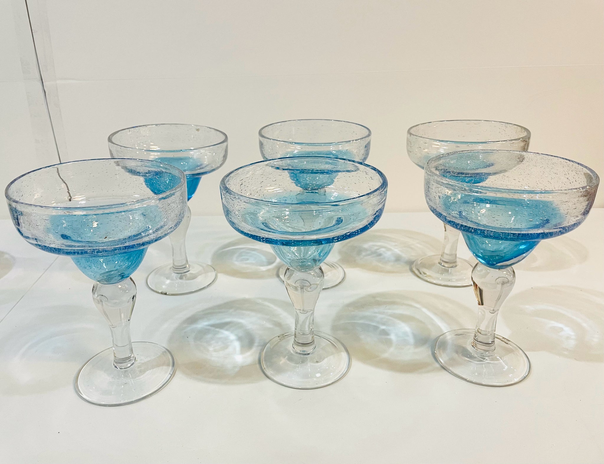 Six Blue Clear Bubble Blown Glass Style Margarita Glasses from Artland –  Turn The Tables