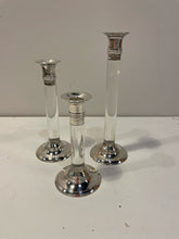 Load image into Gallery viewer, Trio Of Silver Plate And Lucite Candleholders
