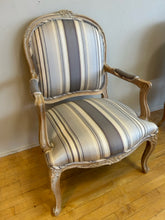 Load image into Gallery viewer, Pair of Vintage French Louis XV Style Fauteuils with Striped Upholstery

