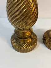 Load image into Gallery viewer, Pair of Gold Swirled Candleholders with Candles
