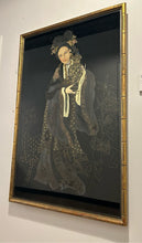 Load image into Gallery viewer, Hand Painted Fabric with Gold Threading of Asian Empress in Gold Bamboo Frame
