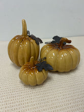 Load image into Gallery viewer, Set of 3 Mustard Colored Ceramic Pumpkins
