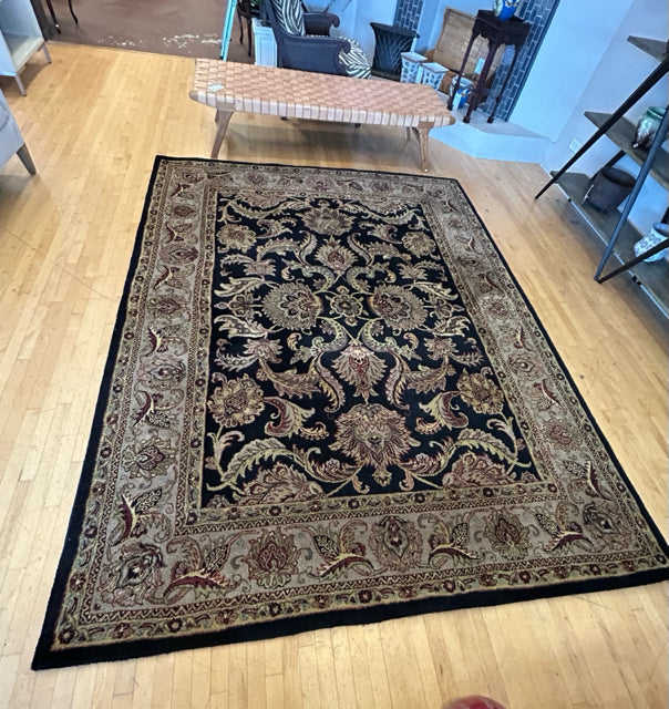 100% Wool Black, Tan & Red Area Rug made in India