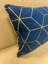 Load image into Gallery viewer, Navy Blue &amp; Gold Velvet Lumbar Pillow
