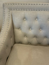 Load image into Gallery viewer, Pair of Gray Upholstered Chairs with Nailhead Trim
