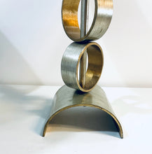 Load image into Gallery viewer, Stacked Ring Lamp in Brushed Silver with Metal Base (Rings turn)
