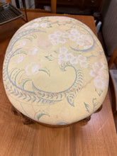 Load image into Gallery viewer, Wood Footstool with Floral Upholstery
