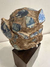 Load image into Gallery viewer, Chinese Bust with  Blue &amp; White Porcelain Shards on Wood Base
