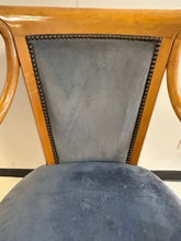 Load image into Gallery viewer, Pair of Vintage Biedermeier Style Maple Arm Chairs with Blue Upholstery
