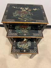 Load image into Gallery viewer, Mid-Century Black Lacquered Chinoiserie Nesting Tables
