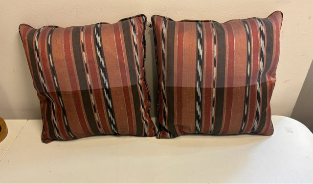 Pair of Custom Striped Silk & Down Pillows