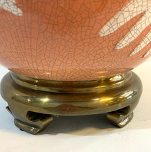 Load image into Gallery viewer, Ceramic Ginger Jar Table Lamp with Crane Motif and Brass Detailing
