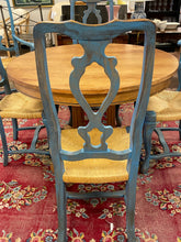 Load image into Gallery viewer, Round Pine Dining Table with Four Rush Seat Chairs

