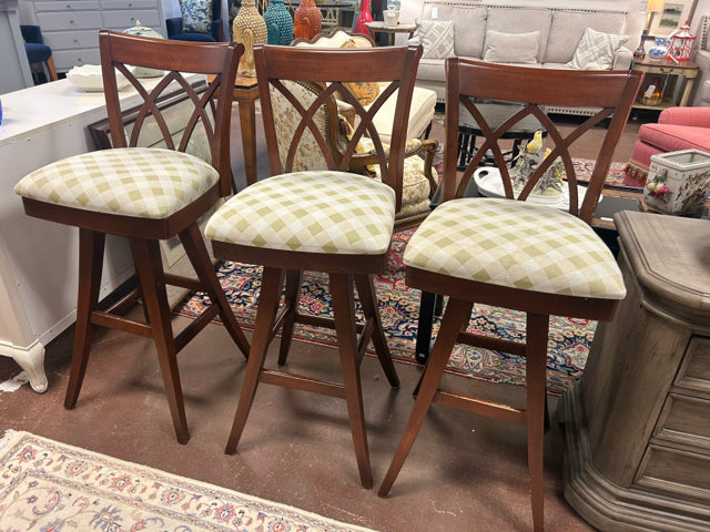 Three  Swivel Bar Stools with Upholstered Seats