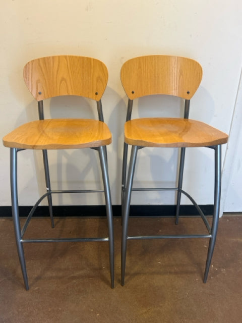 Pair of Maple and Steel Barstools from Elite Modern