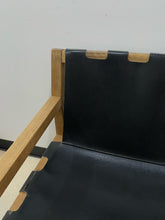 Load image into Gallery viewer, Pair of Vintage  Genuine Leather Sling Chairs with Oak Frames from Russel Wright

