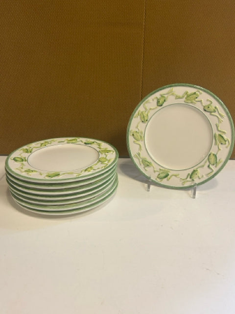 Eight Salad Plates with Frog Motif from San Marco Ceramics, made in Italy