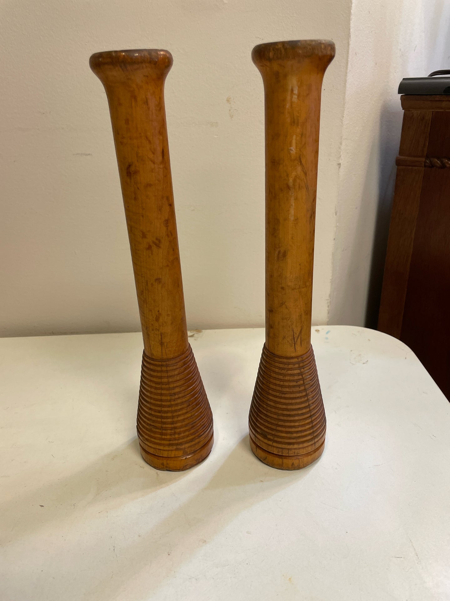 Pair of Spindle Wood Candleholders