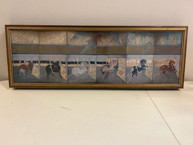 Vintage Bamboo Framed Japanese TripTych