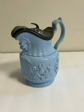Load image into Gallery viewer, Vintage Blue Ceramic Pitcher w/ Metal Flip Lid
