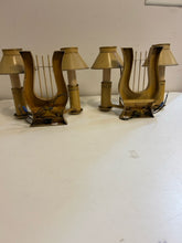Load image into Gallery viewer, Pair of Vintage Lyre Shaped Metal Sconces
