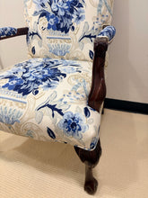 Load image into Gallery viewer, Mahogany English Manor Arm Chair with Schumacher Fabric (Aylesbury Vase Delft) from Parker Southern
