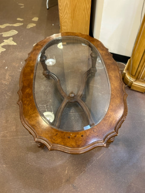 Vintage Wood And Glass Top Coffee Table