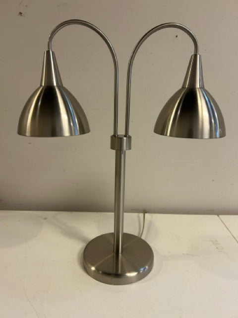Brushed Stainless Steel Twin Head Desk Lamp