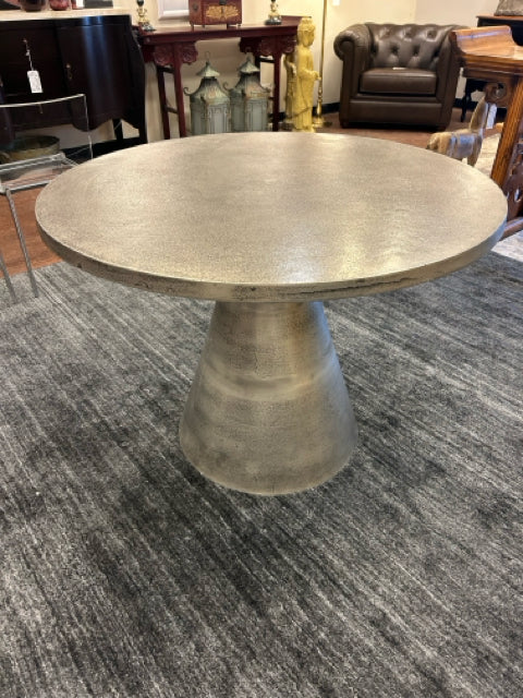 Dirk Industrial Loft Silver Metal Pedestal Bistro Table from Kathy Kuo Home