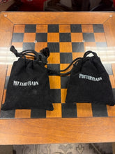 Load image into Gallery viewer, Wood Game Table on Metal Legs with Chess &amp; Checkers Pieces from Pottery Barn
