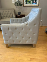 Load image into Gallery viewer, Pair of Gray Upholstered Chairs with Nailhead Trim
