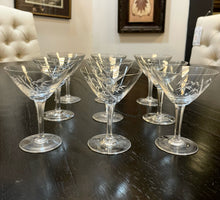 Load image into Gallery viewer, Nine Vintage Etched Glass Bamboo Aperitif/Martini Glasses
