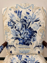 Load image into Gallery viewer, Mahogany English Manor Arm Chair with Schumacher Fabric (Aylesbury Vase Delft) from Parker Southern
