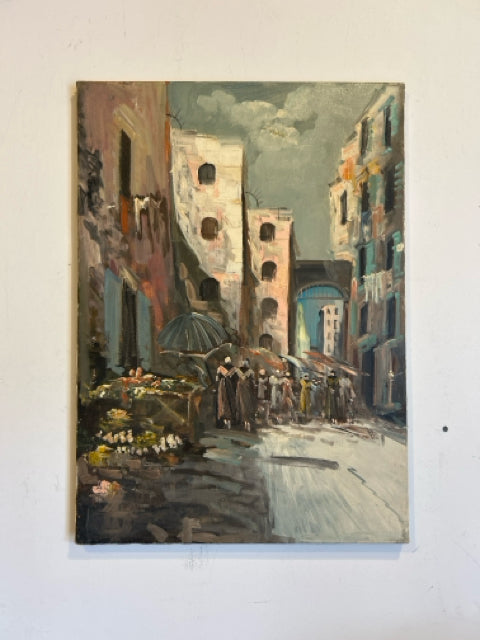 Vertical Vintage Oil of European Village Scene II