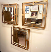 Load image into Gallery viewer, Set of Three Gold Finished Square Mirrors with Geometric Frames from Uttermost
