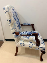 Load image into Gallery viewer, Mahogany English Manor Arm Chair with Schumacher Fabric (Aylesbury Vase Delft) from Parker Southern

