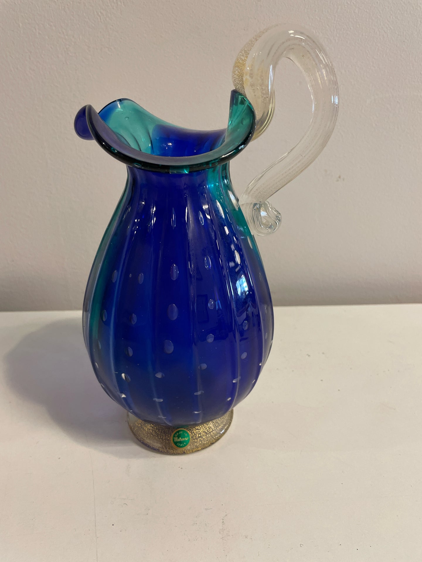 Cobalt & Green Glass Pitcher from Murano Glass