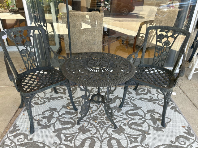 Wrought Iron Table & Two Arm Chairs