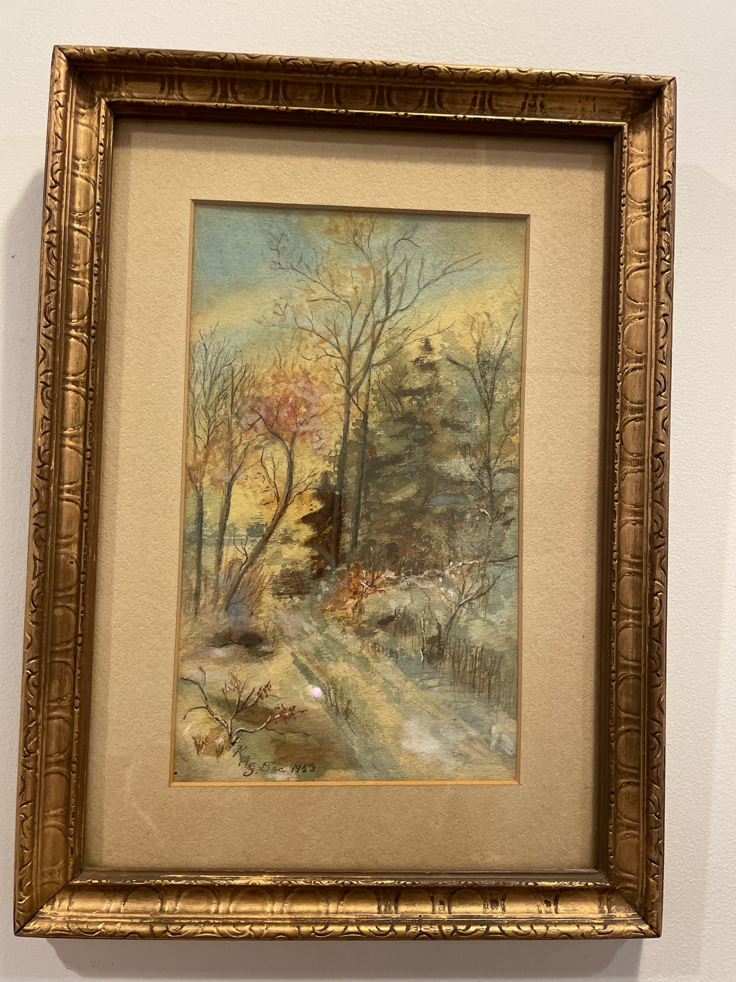 Forest Winter Scene Print,  signed & dated 1923