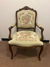 Load image into Gallery viewer, Vintage French Louis XV Armchair with Faux Needlepoint Upholstery
