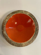 Load image into Gallery viewer, Shallow Pottery Bowl with Orange Glazed Center &amp; Textured Rim
