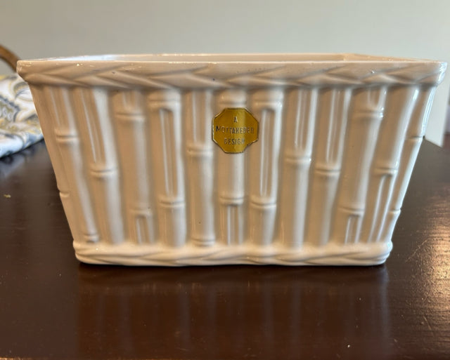 White Ceramic Bamboo Style Planter from Mottahedah Design made in Italy