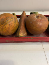Load image into Gallery viewer, Red Metal Mesh Basket with 6 Large Ceramic Fruit

