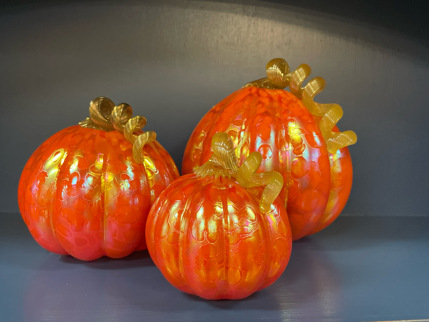 Set of 3 Orange Hand Crafted Pumpkins from Glass Eye Studio