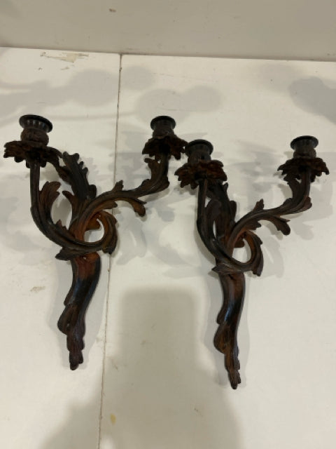 Pair of Black Metal Wall Candle Sconces