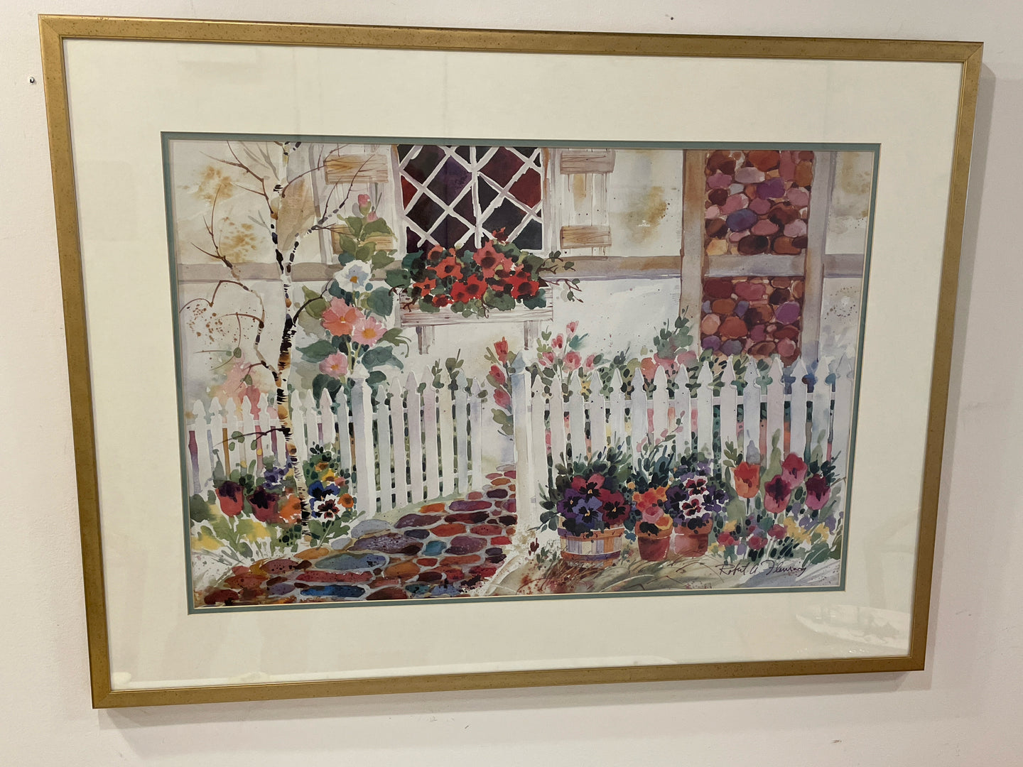 Framed Print of Garden by Robert Fleming, signed