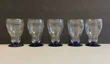 Load image into Gallery viewer, Five Vintage Art Deco Floral Etched Stemware on Cobalt Blue Base
