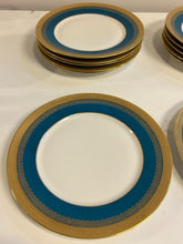 Load image into Gallery viewer, Twelve Turquoise &amp; Gold Dinner Plates from Superieur Limoges France
