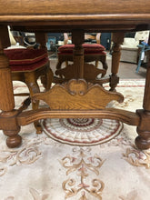 Load image into Gallery viewer, Vintage Oak Dining Table (1880&#39;s), with Four Ladderback Upholstered Chairs &amp; 3 Leaves
