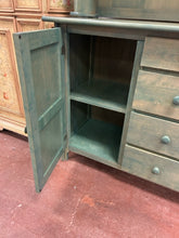 Load image into Gallery viewer, Two Piece Washed Green Hutch with  4 drawers &amp; 2 Cabinets
